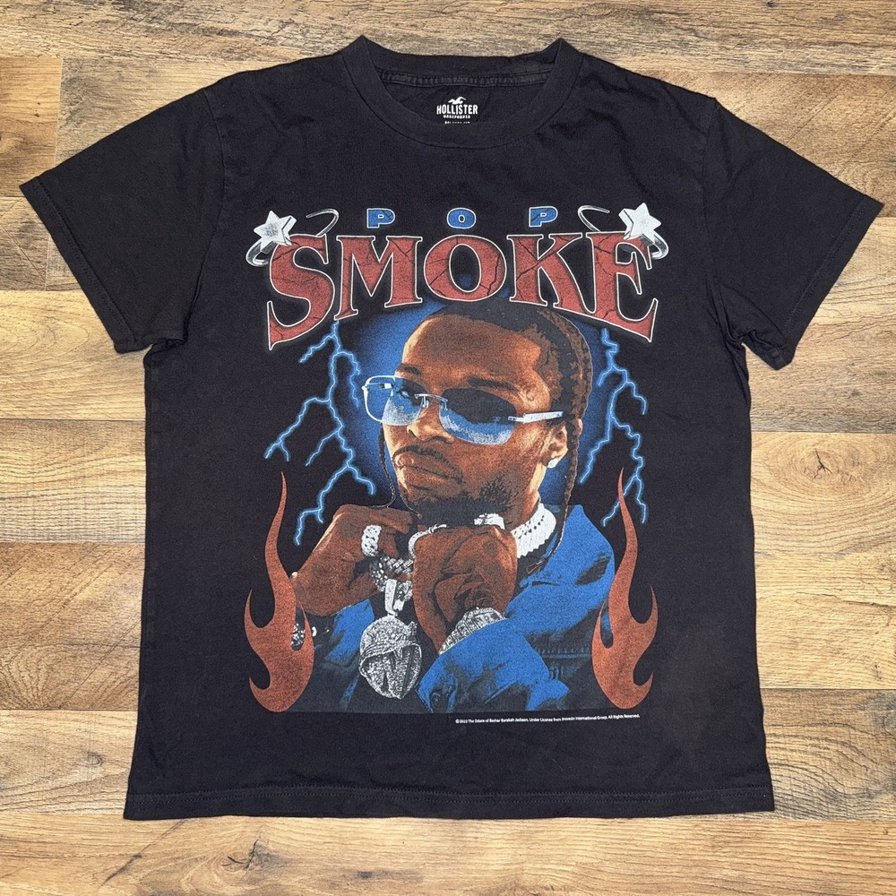 Hollister Pop Smoke The Smoke Will Never Clear Black‎ T Shirt Size XS